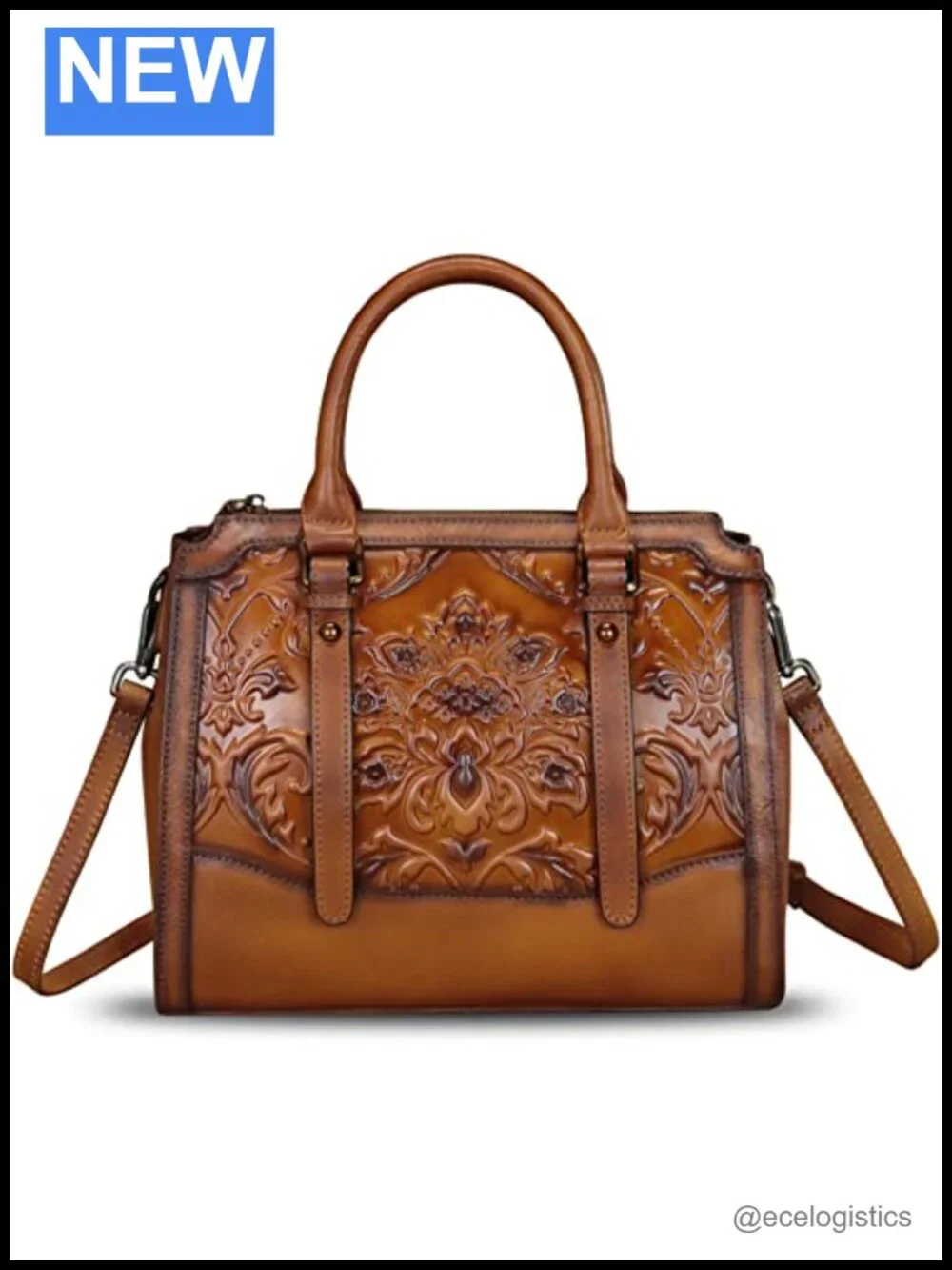 Genuine Leather Embossed Satchel Handbag Top Handle Crossbody Hobo Purse
